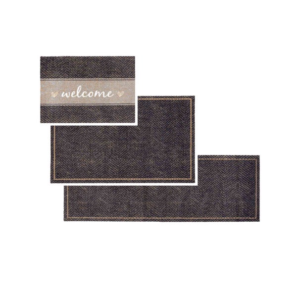 Fußmatte mit Fischgrätenmuster und Willkommensgruß