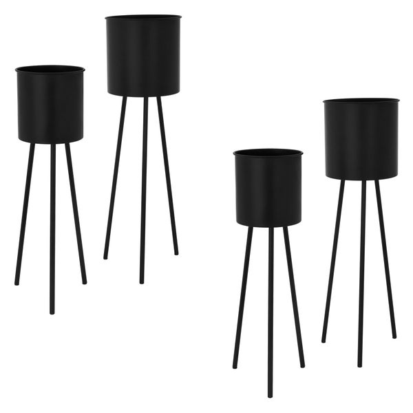 ML-Design Blumenständer 4er Set, Schwarz, 22x22,5x66 cm/23x26x79 cm, aus Stahl, Metallgestell Pflanzenständer, Blumentopfhalter 4-tlg, Blumentopfständer, Blumenhocker Pflanztopf Deko Pflanztopfhalter