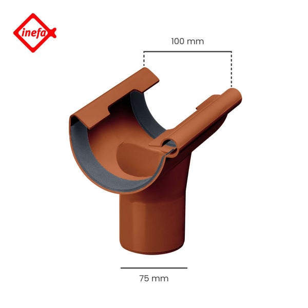 Inefa Logo, Dachrinnen-Einhängestutzen für Rinnenbreite 100 Millimeter und Fallrohr 75 Millimeter.