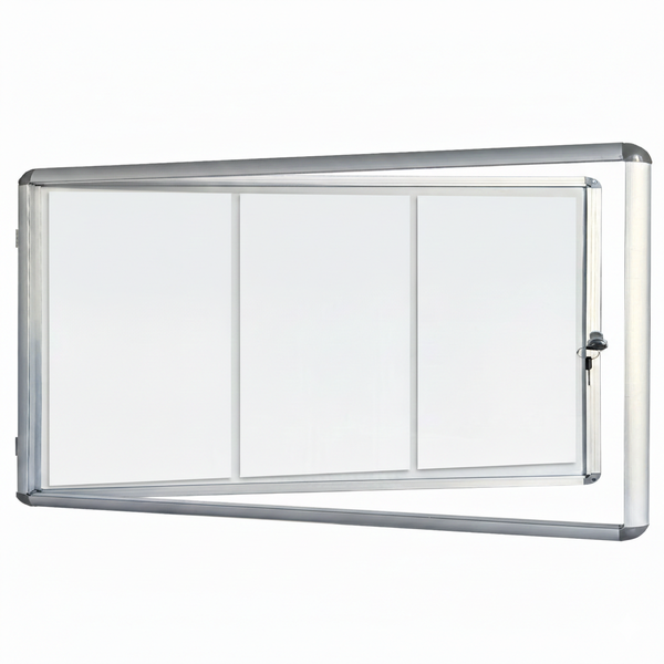 Geöffneter abschließbarer Schaukasten mit Aluminiumrahmen