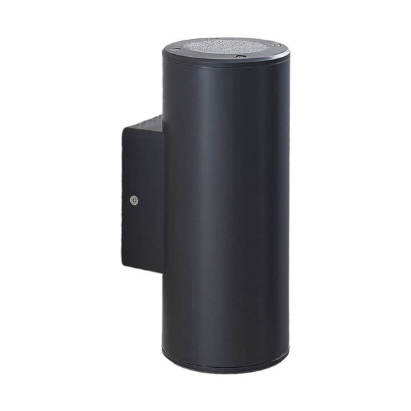 Zylindrische Außenwandleuchte in Anthrazit für Up-and-Down-Beleuchtung.