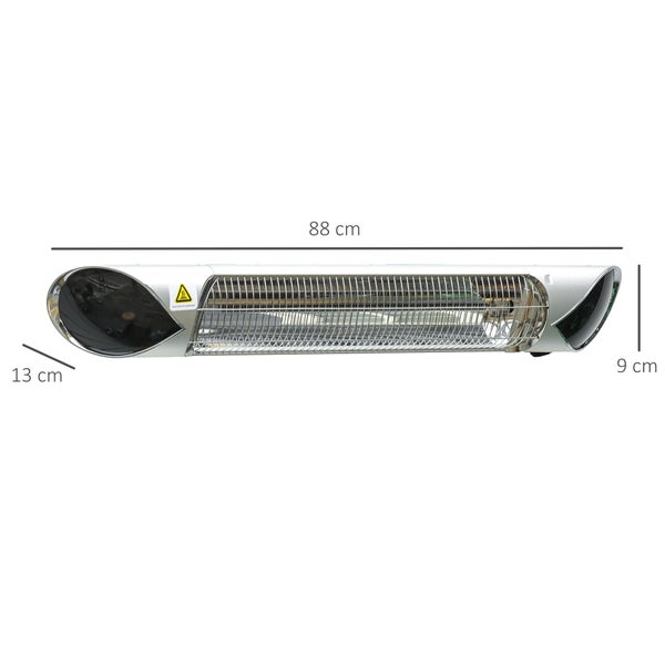 Outsunny Heizstrahler, 4 Heizstufen 800/1200/1600/2000W Elektrische Heizstrahler mit Fernbedienung, wasserfest, 88 x 13 x 9 cm, Alu, Silber