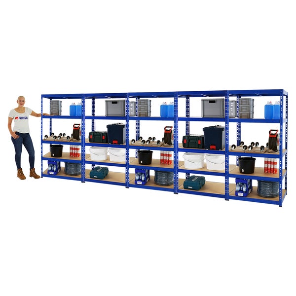 PROREGAL Mega Deal 5x Schwerlastregal Tiger HxBxT 180 x 90 x 60 cm Fachlast 265 kg 5-Ebenen Blau