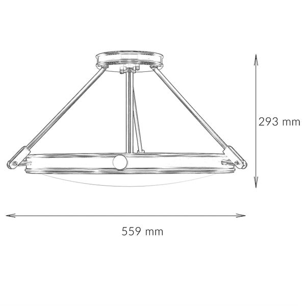 Technische Zeichnung einer Deckenleuchte mit Maßangaben.