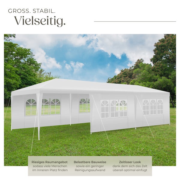 Pavillon tectake Miramas wasserdicht 9 x 3 m, im Stecksystem weiß