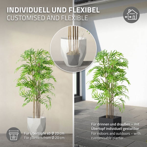 ML-Design Künstlicher Bambus 150 cm, Künstliche Pflanzen groß, Kunstpflanze mit Echtholzstamm, Fake Plastik Pflanze Dekoration im Topf für Indoor und Outdoor, Kunstbaum wie echt für Wohnzimmer Büro
