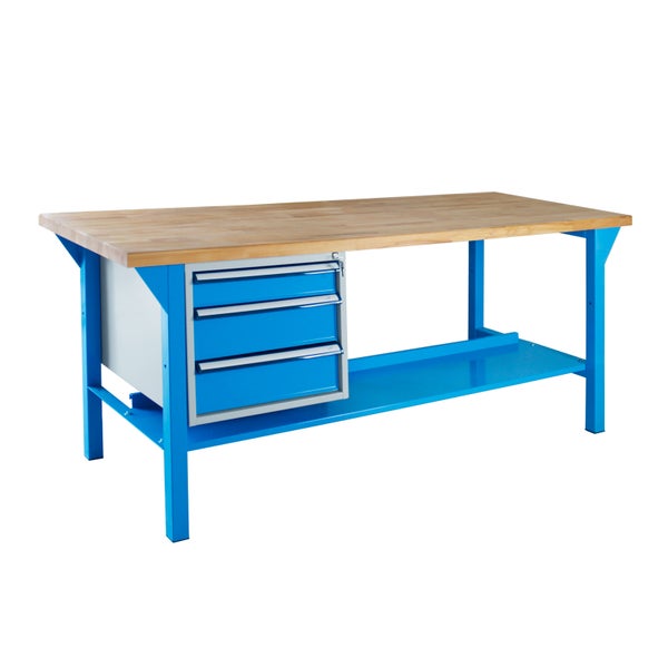 PROREGAL Werkbank Rhino Plus mit 3 Schubladen HxBxT 84 x 150 x 70 cm Traglast 500 kg Blau Blau