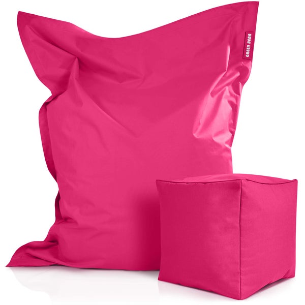 Green Bean 2er Set XXL Sitzsack inkl. Pouf fertig befüllt mit EPS-Perlen - Riesensitzsack 140x180 Lounge Sitz-Kissen Bean-Bag Chair  - Pink