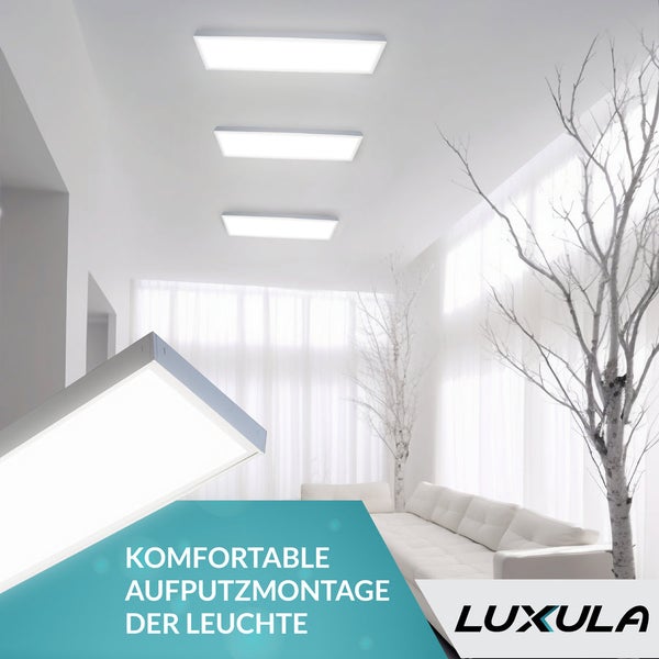 LUXULA LED-Panel 120x30cm Deckenleuchte 36W 3600lm Neutralweiß Flimmerfrei UGR<22 für Büro & Arbeitsräume
