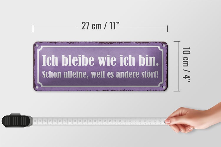 Blechschild Spruch 27x10cm ich bleibe wie ich bin alleine Dekoration
