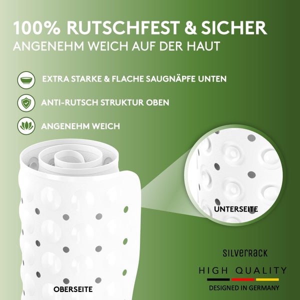 SilverRack Badewannenmatte 100x40 cm (Weiß) - Antirutschmatte Badewanne BPA frei für Kinder und Babys - Duschmatte schimmelresistent & maschinenwaschbar - Badematte rutschfest