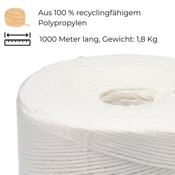 Bindegarn 1000m Gartenschnur Pflanzschnur Bindeschnur Schnur Garn Pressengarn Paketschnur PP Polypropylen Kordel Packschnur Erntegarn