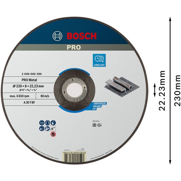 Bosch PRO Metal Schleifscheibe 230 x 8 x 22,23 mm - 2608600386