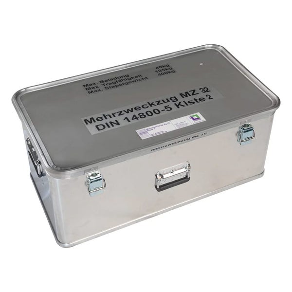MUNK Rettungstechnik Aluminium Kasten 800x400x330mm mit Deckel, Beschriftung Mehrzweckzug MZ 32 Kasten 2