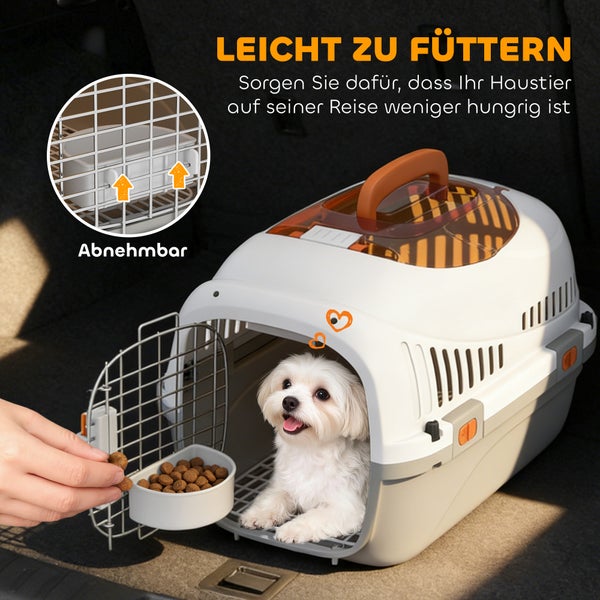 Hundetransportbox für kleine Hunde mit Metallgittertür und abnehmbarem Futternapf