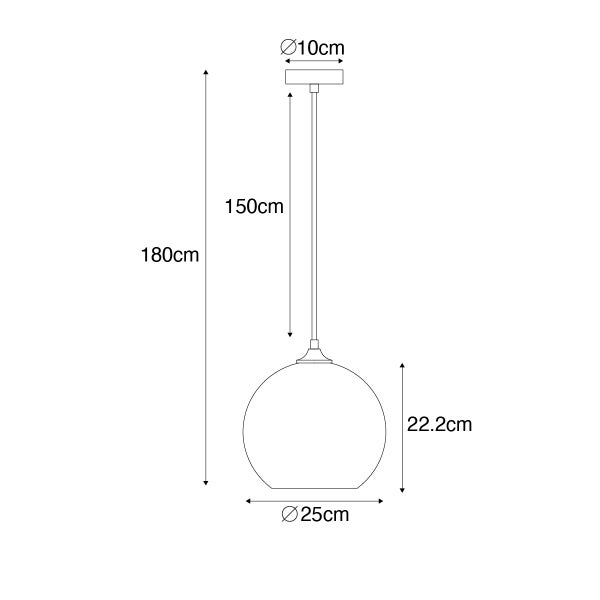 Technische Zeichnung einer Pendelleuchte mit Maßangaben