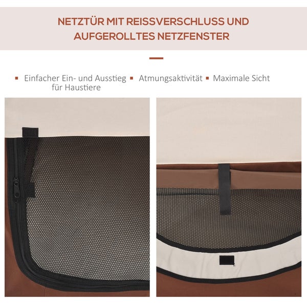 PawHut Tragebox, 46L x 36B x 41H cm, Oxfordstoff mit PVC-Beschichtung, Stahl, Kaffee
