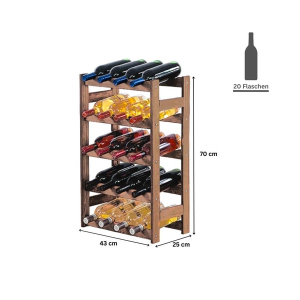 PROREGAL Weinregal Pinotwine HxBxT 70 x 43 x 25 cm 20 Flaschen Massives Kiefernholz Braun Geölt