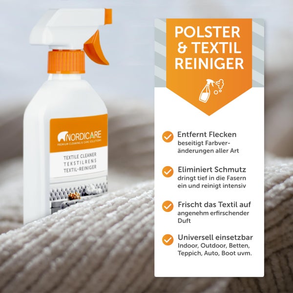 Nordicare Polsterreiniger [500ml] Spray für Sofa, Auto & Textil I Textilreiniger extrem ergiebig I Teppichreiniger, Fleckenentferner, Polster Reiniger