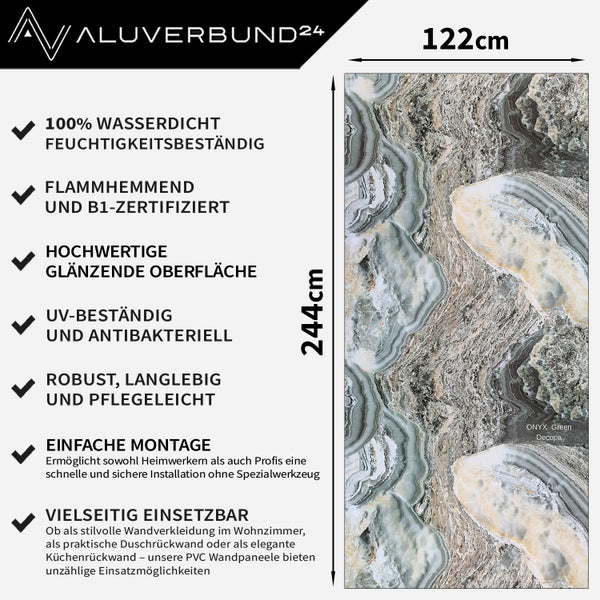 Aluverbund24 Wandpaneel Onyx Grün, 122x244 cm, mit Produkteigenschaften