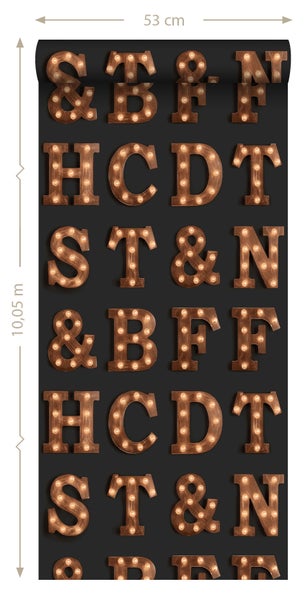 Tapetenrolle mit Buchstaben und Ziffern im Glühbirnen-Design, 53 cm breit und 10,05 m lang