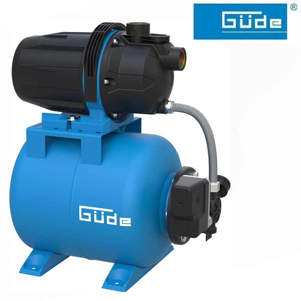 Güde Hauswasserwerk mit Druckbehälter und Pumpe für die Gartenbewässerung oder Hauswasserversorgung.