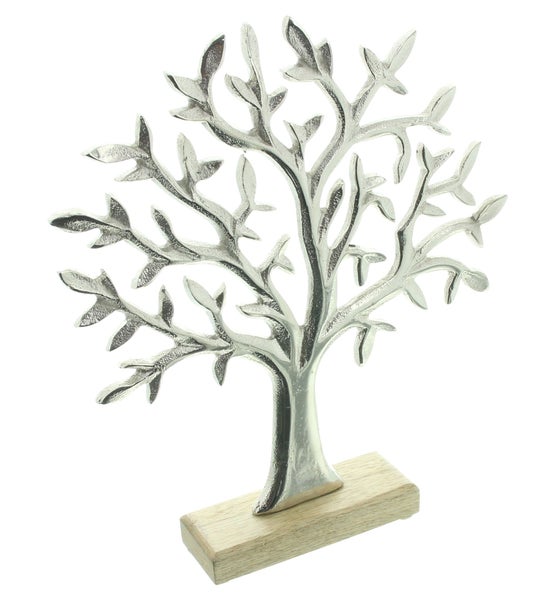 FRANK FLECHTWAREN | Baum Silber, ALUMINIUM, HOLZ, 29 x 5 x 31,5 cm