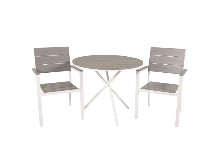 Parma Gartenset Tisch Ø90cm und 2 Stühle Levels weiß, grau, cremefarben. 90 X 90 X 74 cm