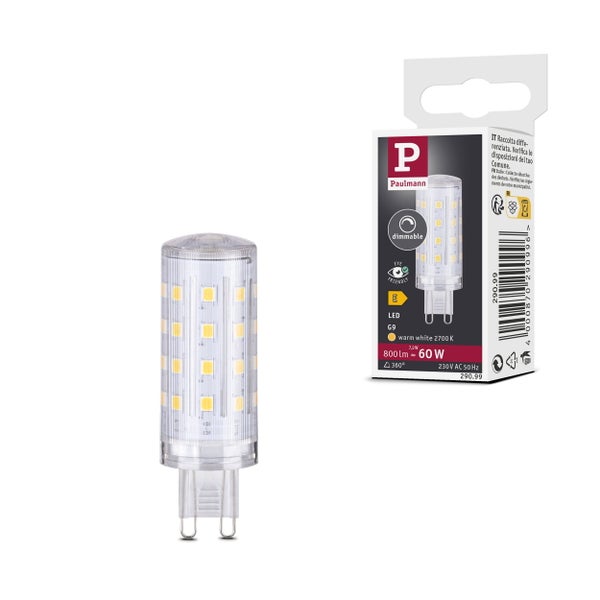 LED Lampe in Kartonverpackung mit Symbolen fuer soziale Verantwortung, Umweltschutz, CO2 Reduktion und Recycling zur Nachhaltigkeit.