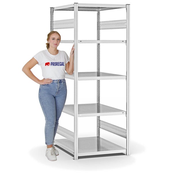 PROREGAL Fachbodenregal Stecksystem T-Profil Medium-Duty Grundregal HxBxT 200 x 75 x 80 cm 5 Ebenen Fachlast 230 kg Beidseitig Nutzbar Lichtgrau
