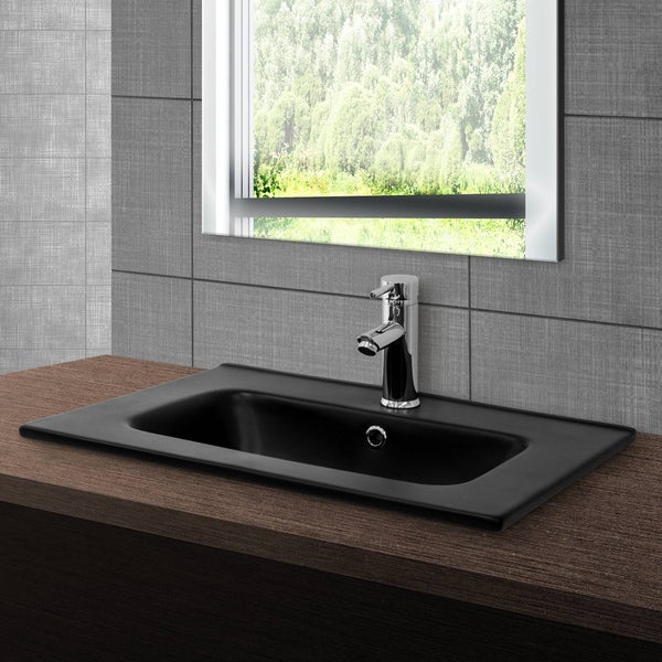 ML-Design Waschbecken Keramik Schwarz matt 61x16,5x46 cm inkl. Ablaufgarnitur, Einbauwaschbecken mit Überlauf, Aufsatzwaschbecken Einbauwaschtisch Waschschale Handwaschbecken, für Badezimmer/Gäste-WC