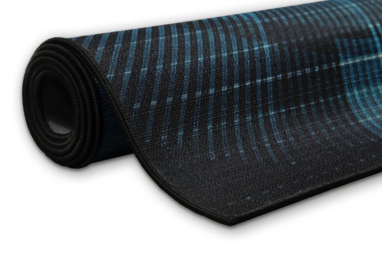 Gewebter Gamerteppich bedruckt Blau Schwarz Cyber Swirl WECONhome 110x160 cm