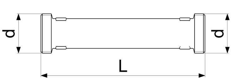 Technische Zeichnung eines Rohrverbinders mit Maßangaben für Durchmesser d und Länge L.