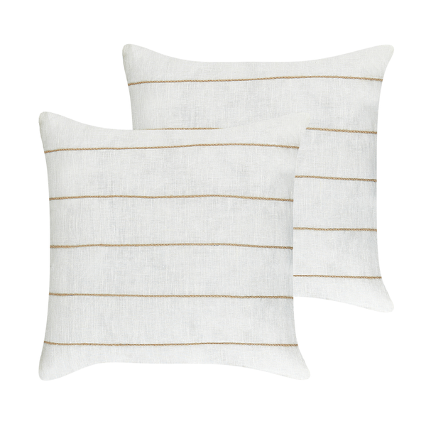 Dekokissen 2er Set MILAS Leinen 50 x 50 cm Weiß Streifenmuster
