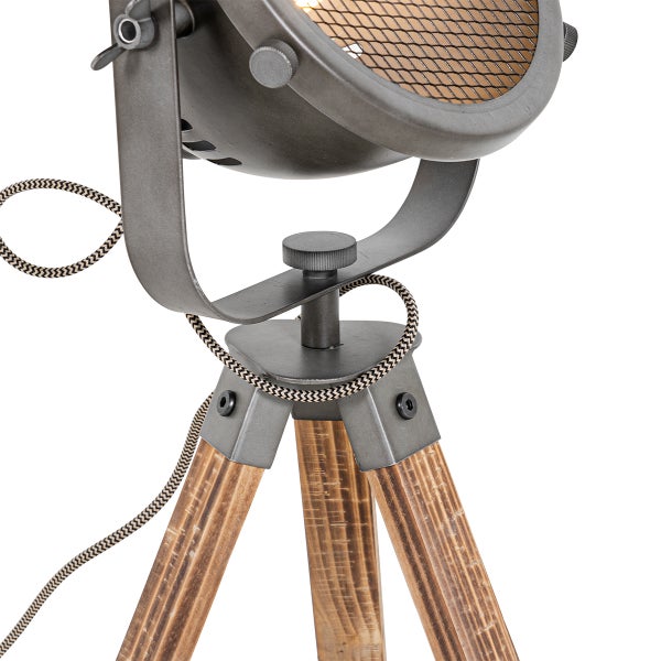 Stehlampe mit Holzfuß im Industrie Design