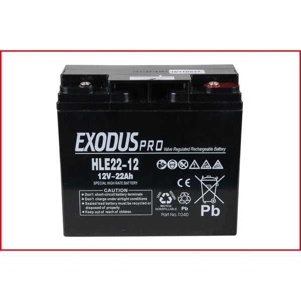 Exodus Pro Batterie, 12 Volt bis 22 Amperestunden, ventilgeregelt und wiederaufladbar