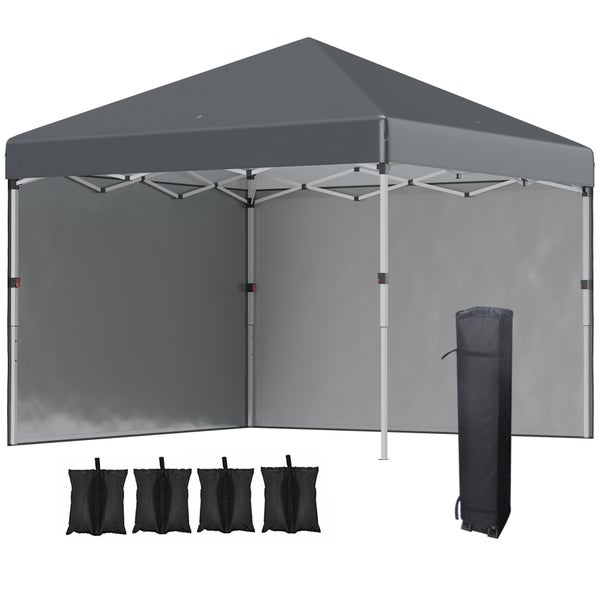 Outsunny Pavillon ca.3x3m, wasserabweisend Stabil Winterfest Pop-up Faltpavillon mit 2 Seitenwänden, UV Schutz 30+, Faltbar Partyzelt Gartenzelt mit Tasche, Gartenpavillon für Camping, Dunkelgrau