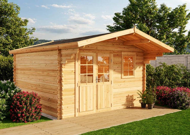 Alpholz Gartenhaus Erki-44 C ISO Gartenhaus aus Holz, Holzhaus mit 44 mm Wandstärke, Blockbohlenhaus mit Montagematerial, Naturbelassen 4,1x4,1m