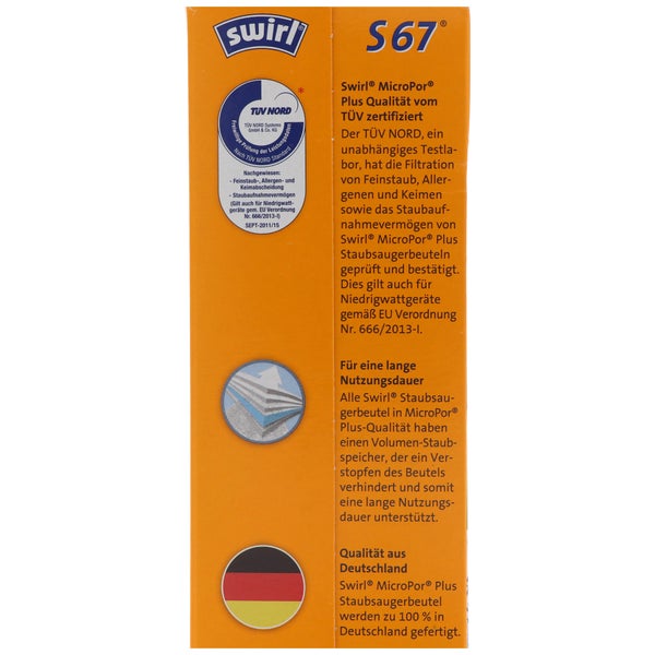 Swirl Staubsaugerbeutel S67 MicroPor Plus für Siemens und Bosch Staubsauger
