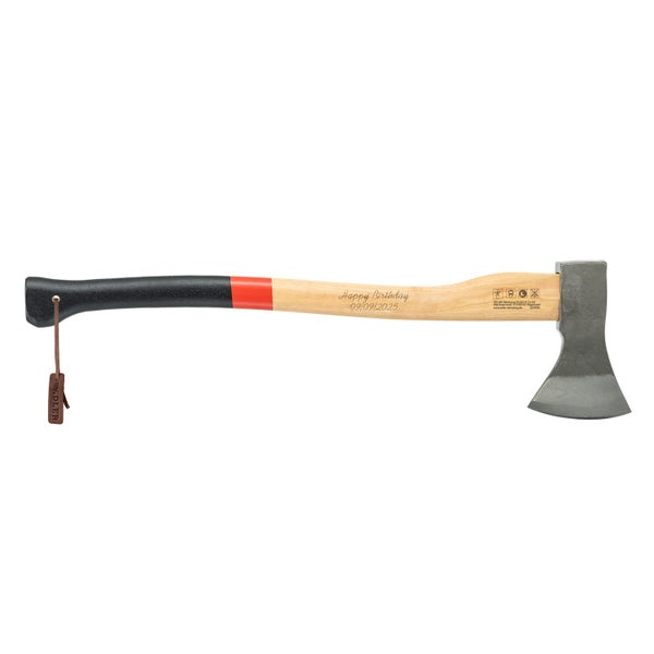 Adler Spaltaxt mit personalisiertem Holzstiel und Lederschlaufe für Gartenarbeiten