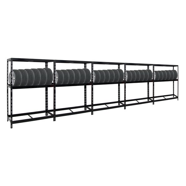 PROREGAL Mega Deal 5x Reifenregal Tiger mit Fachboden HxBxT 180 x 130 x 50 cm Bis Zu Insgesamt 60 Reifen Schwarz