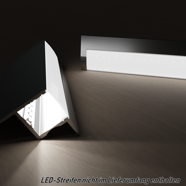 TIVENDIS Led Alu Profil 2 m AD mit Zubehör für Strip / Streifen bis 18 mm breit | Abdeckung satiniert milchig  |  Einbau Trockenbau Abschlussleiste Abschlussprofil Deckenleiste eloxiert