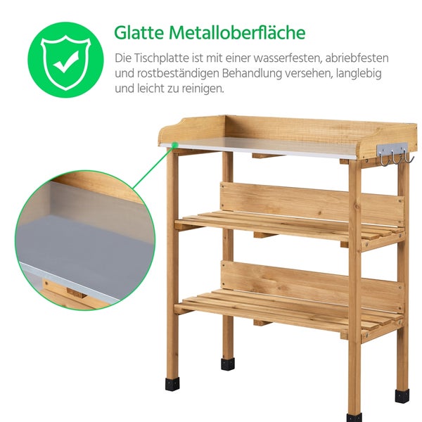 Gartentisch mit Metalloberfläche und zwei Regalböden
