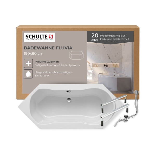 Schulte Fluvia Badewanne 190x80 Zentimeter aus Sanitäracryl mit 20 Jahren Produktgarantie