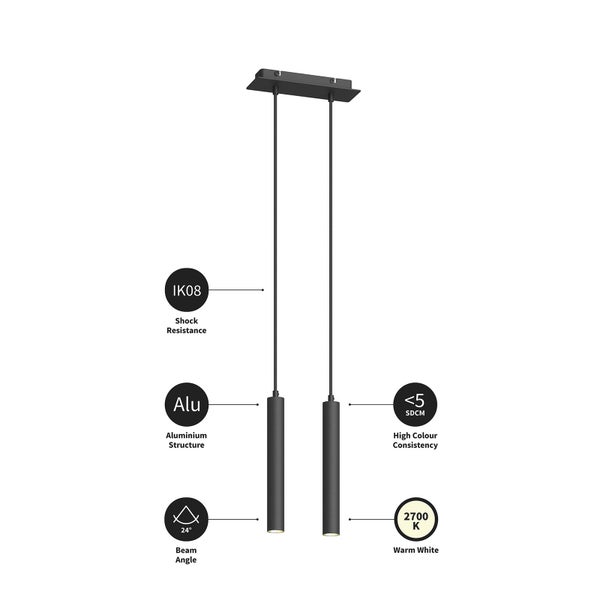 Arcchio LED Franka (Modern) in Schwarz aus Aluminium (2 flammig, ) Wohnzimmerleuchte