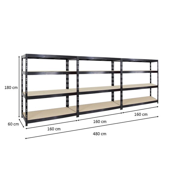 PROREGAL Mega Deal 3x Profi Schwerlastregal Rhino HxBxT 180 x 160 x 60 cm 4 Spanplatten-Ebenen 8mm Fachlast 500 kg Schwarz