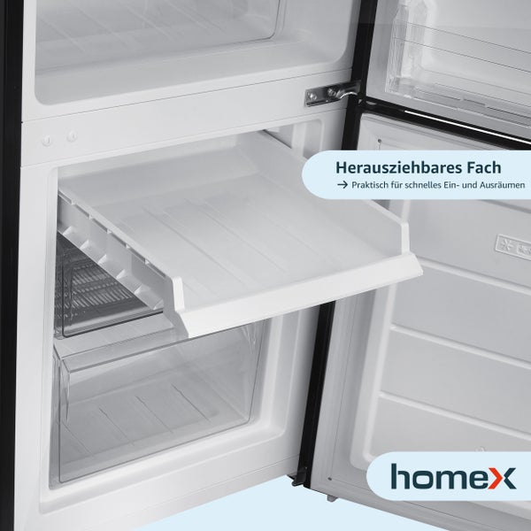 homeX Kühlschrank mit Gefrierfach Kühl-Gefrierkombination freistehend 173 Liter Nutzinhalt 40 dB CFS1110-B schwarz