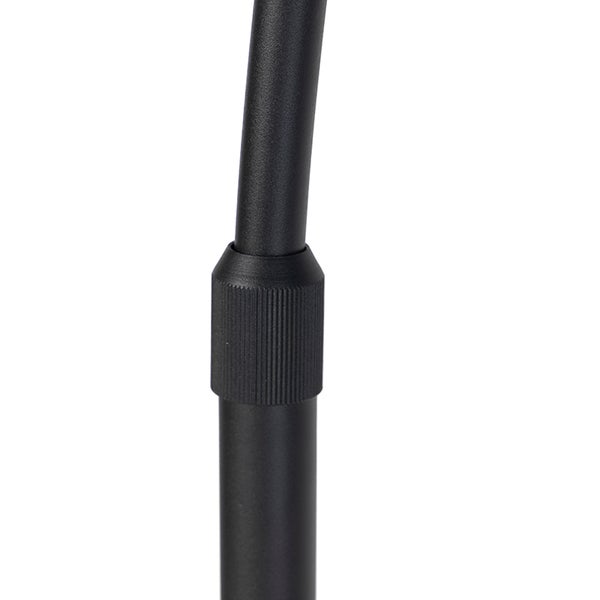 Detailaufnahme eines schwarzen Stativs mit gerändeltem Verbindungsstück