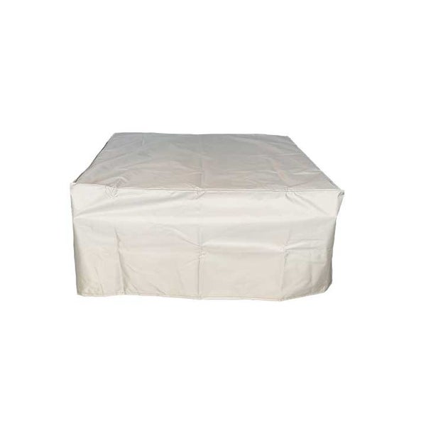 Rechteckige beige Schutzhülle für Gartenmöbel aus wetterfestem Kunststoff.