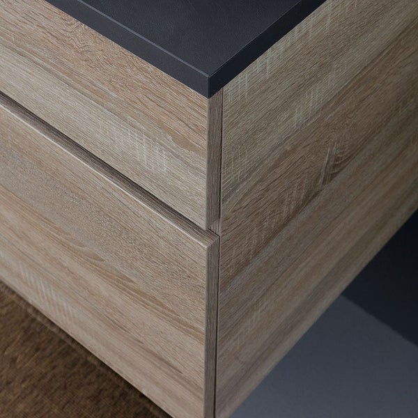 80 cm Unterschrank mit Auszug, Aufsatzwaschbecken, Spiegel | Sole